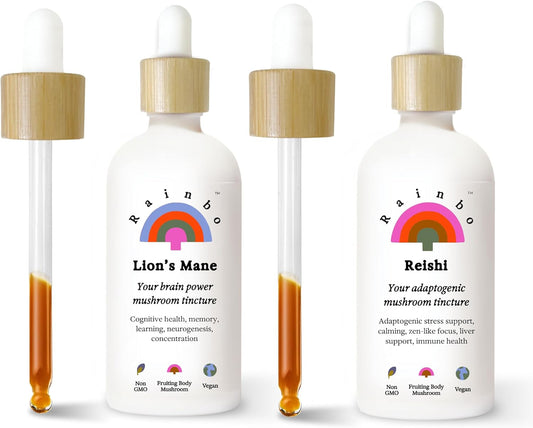 Immune Support Mushroom Bundle: Lion's Mane Extract + Reishi Tincture, Vegan Dual Extract Daily Supplements
