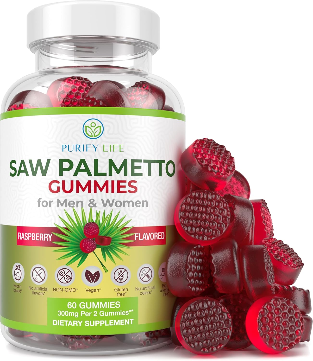 Immune Support Mushroom Complex & Saw Palmetto Gummies Bundle - Prostate and Hair Growth Supplements for Men and Women