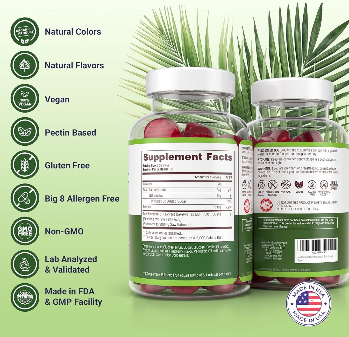 Immune Support Mushroom Complex & Saw Palmetto Gummies Bundle - Prostate and Hair Growth Supplements for Men and Women