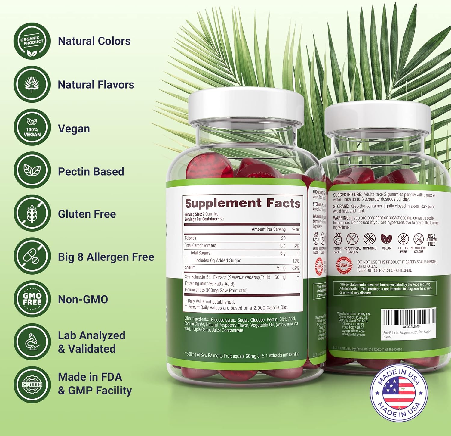 Immune Support Mushroom Complex & Saw Palmetto Gummies Bundle - Prostate and Hair Growth Supplements for Men and Women