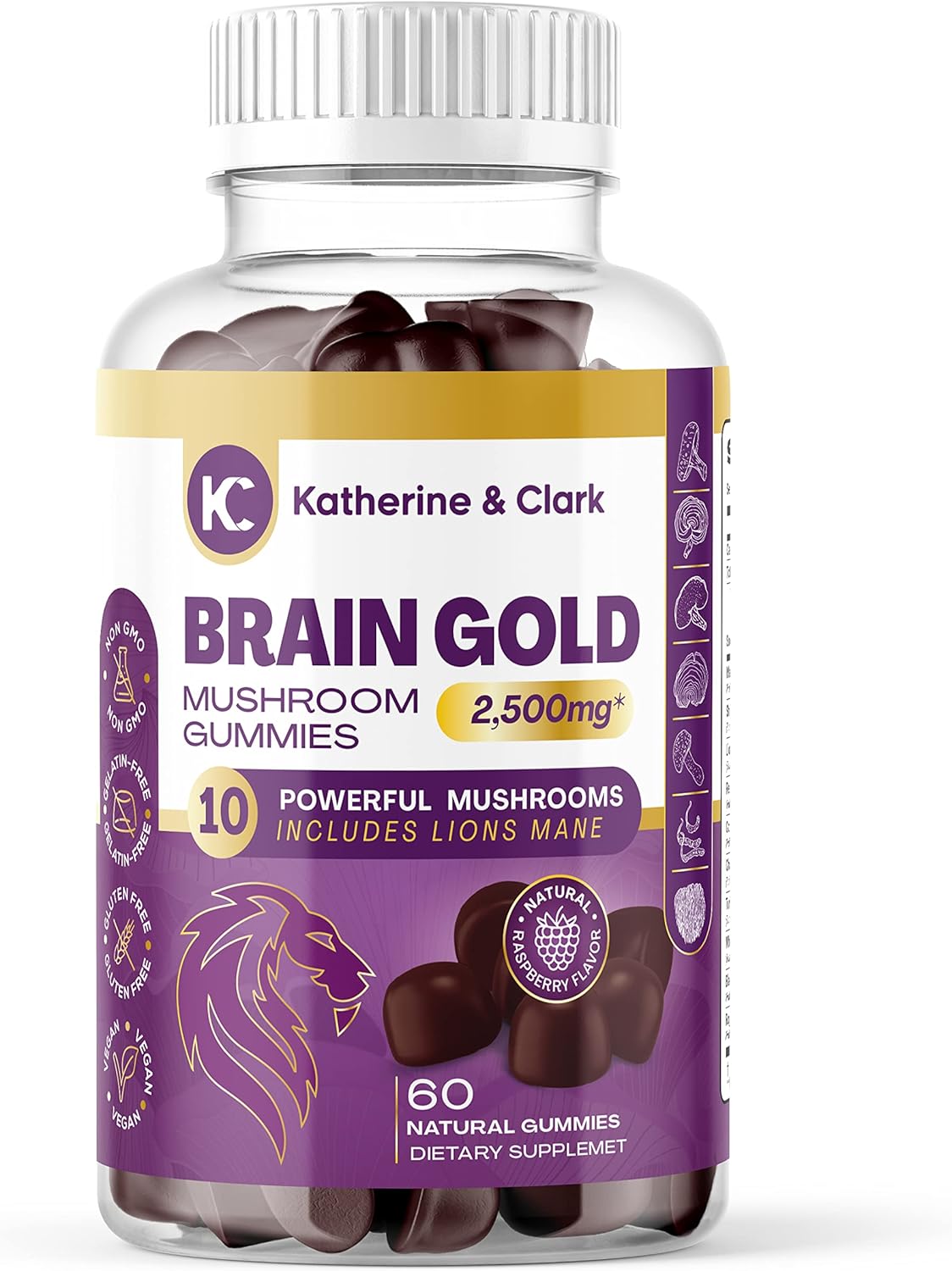 Immune Support Mushroom Gummies with Raspberry Flavor - Daily Well-Being Supplement