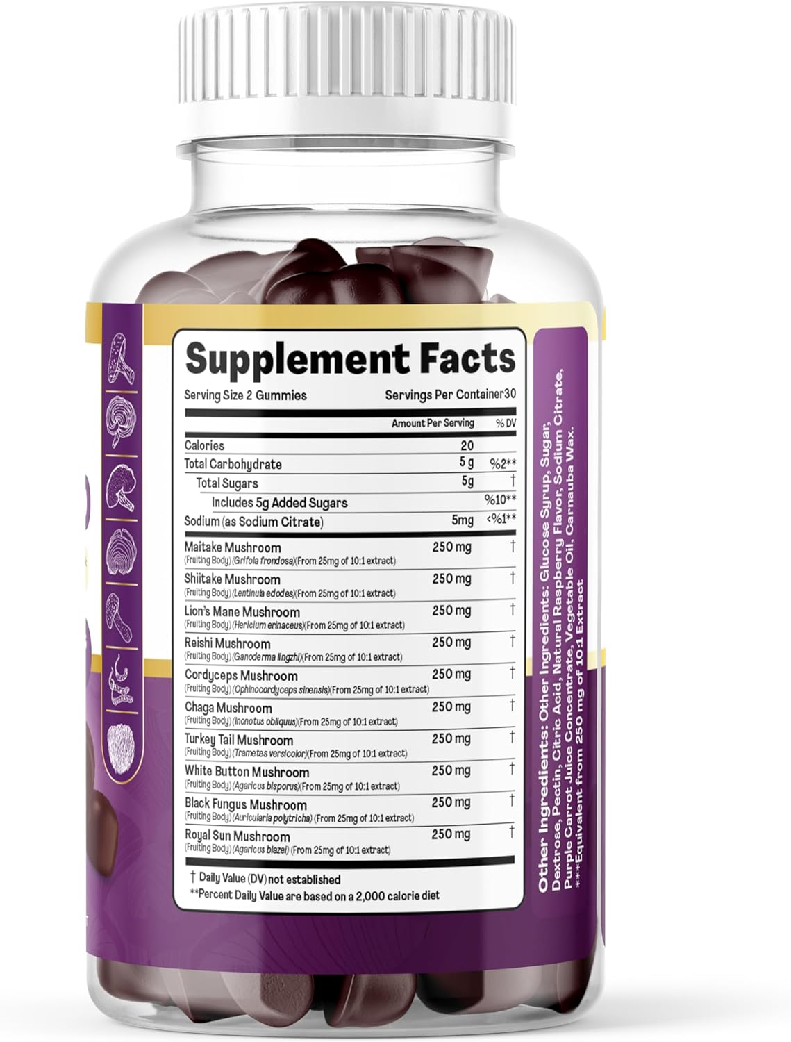 Immune Support Mushroom Gummies with Raspberry Flavor - Daily Well-Being Supplement