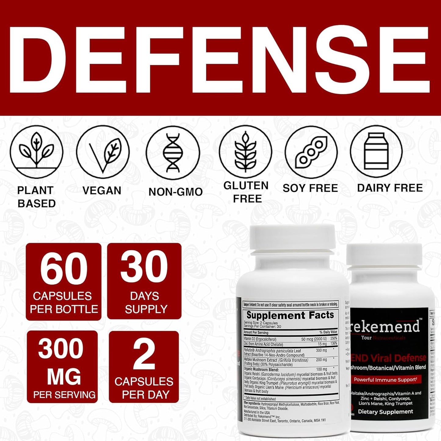 Immune Support Mushroom Supplement with Lions Mane, Cordyceps & Reishi - 60 Capsules