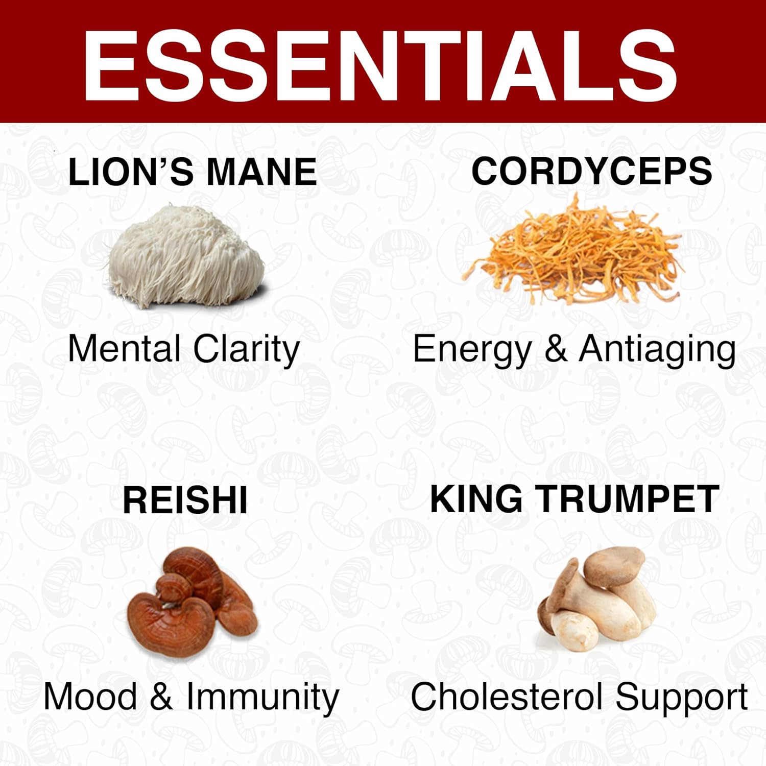 Immune Support Mushroom Supplement with Lions Mane, Cordyceps & Reishi - 60 Capsules