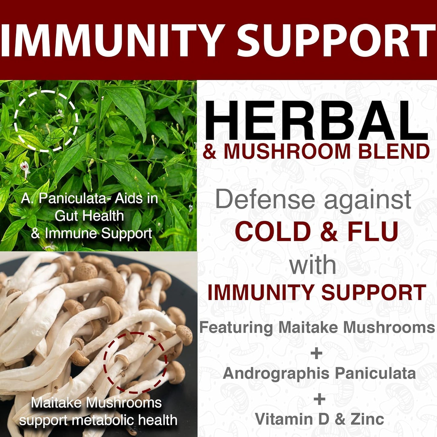 Immune Support Mushroom Supplement with Lions Mane, Cordyceps & Reishi - 60 Capsules