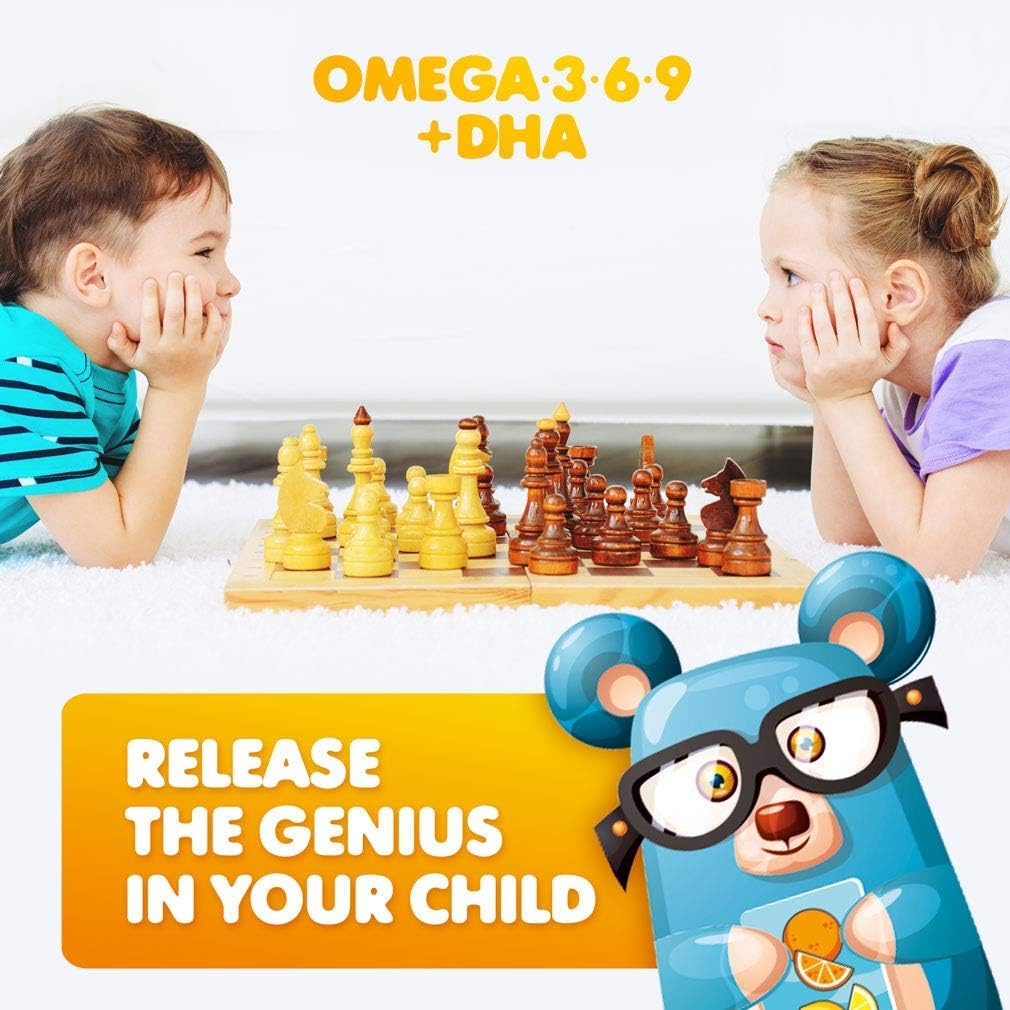 Immune Support Omega 3 DHA & Vitamin C Gummies for Kids & Adults - Low-Sugar Chewable Supplement for Toddlers, Vegetarian & Gelatin-Free