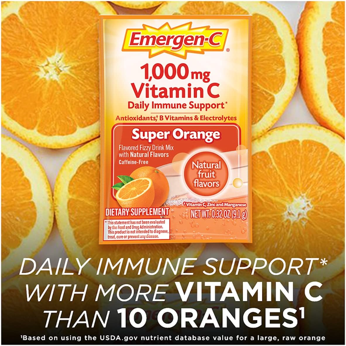 Immune Support Powder with 1000mg Vitamin C, Zinc, B Vitamins, and Electrolytes - 30 Count