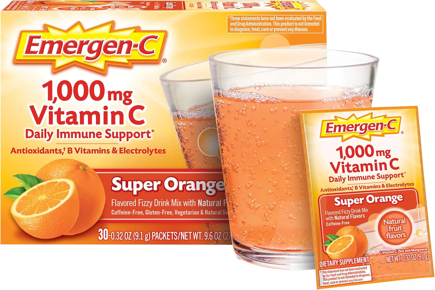 Immune Support Powder with 1000mg Vitamin C, Zinc, B Vitamins, and Electrolytes - 30 Count