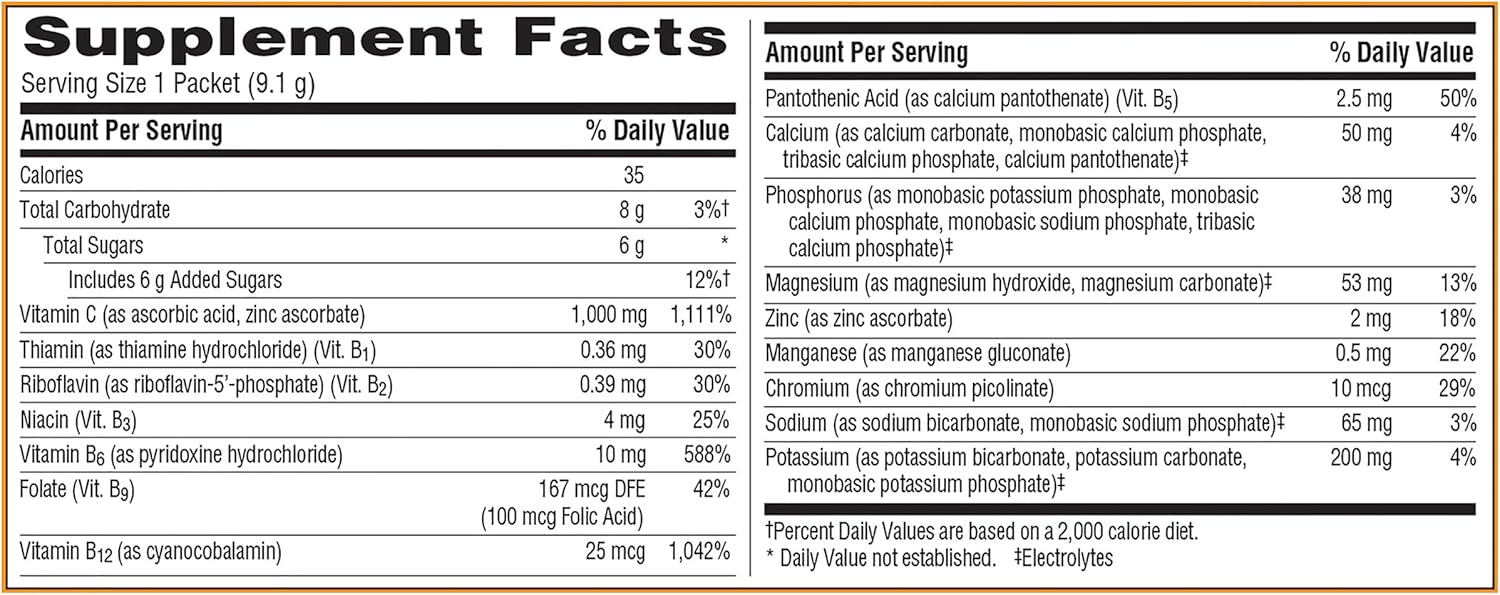 Immune Support Powder with 1000mg Vitamin C, Zinc, B Vitamins, and Electrolytes - 30 Count