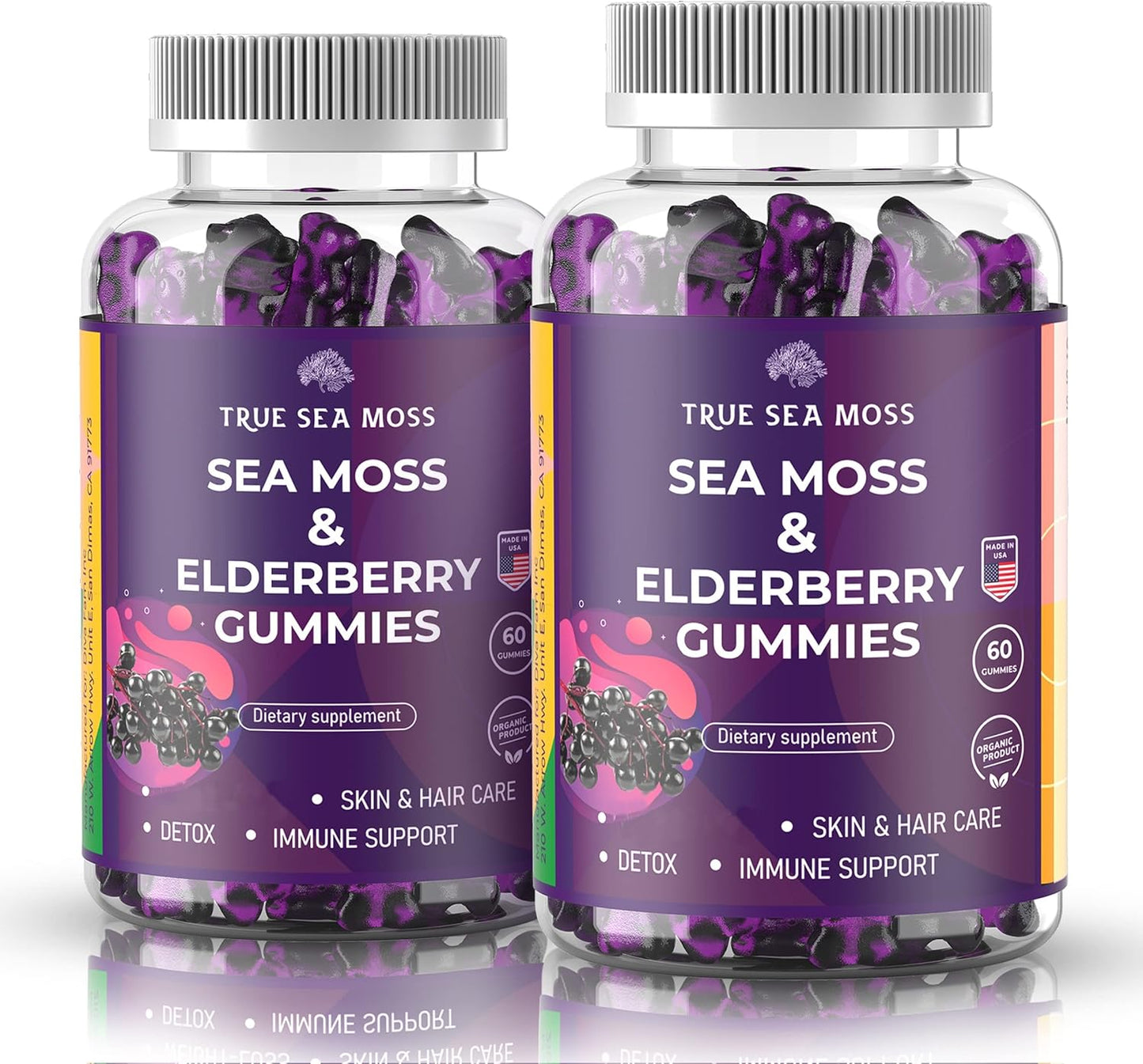 Immune Support Sea Moss Gummies with Elderberry for Adults & Kids, Irish Sea Moss, Burdock Root, Bladderwrack, 120 Gel Gummies for Energy, Pack of 2