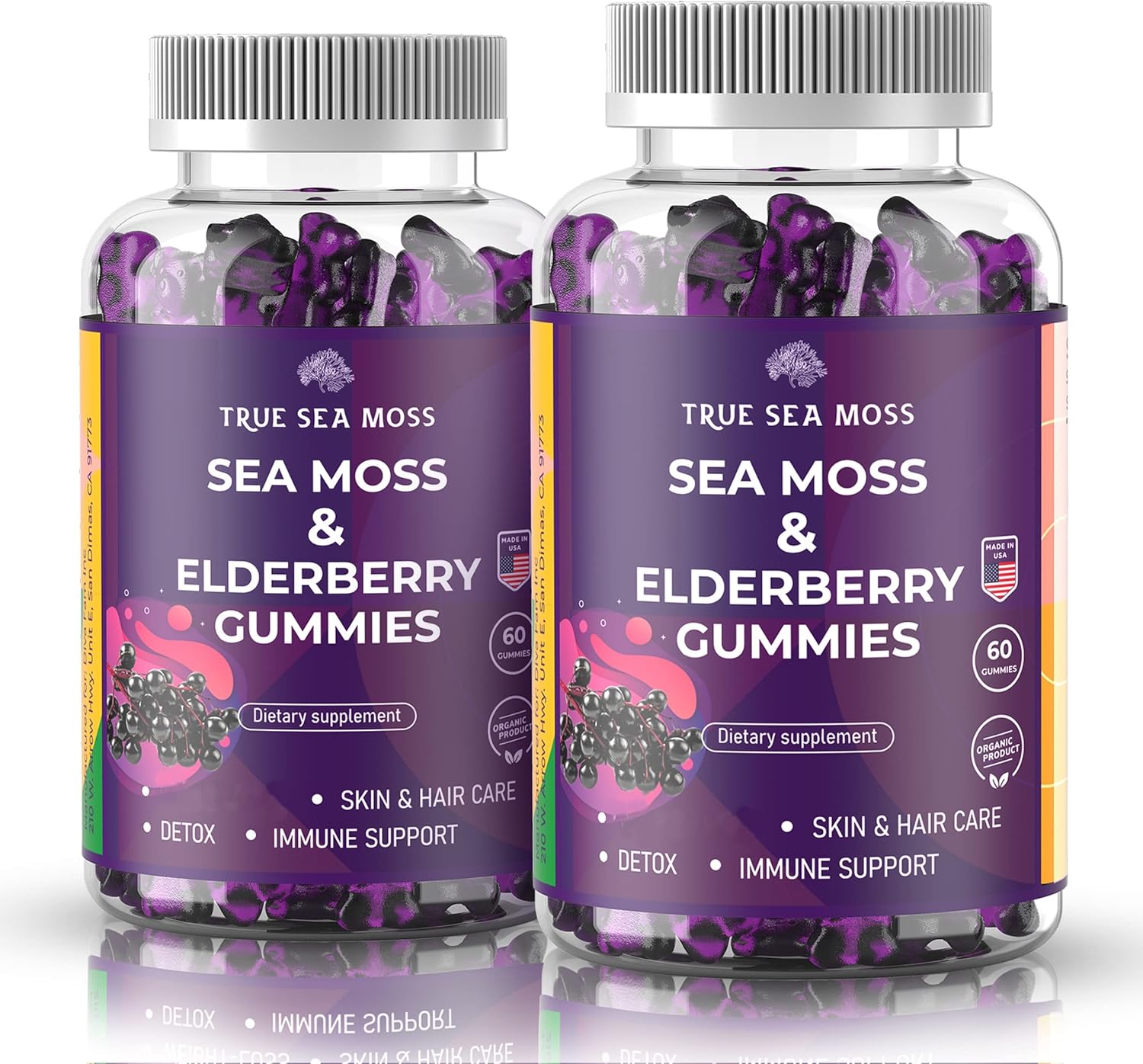 Immune Support Sea Moss Gummies with Elderberry for Adults & Kids, Irish Sea Moss, Burdock Root, Bladderwrack, 120 Gel Gummies for Energy, Pack of 2