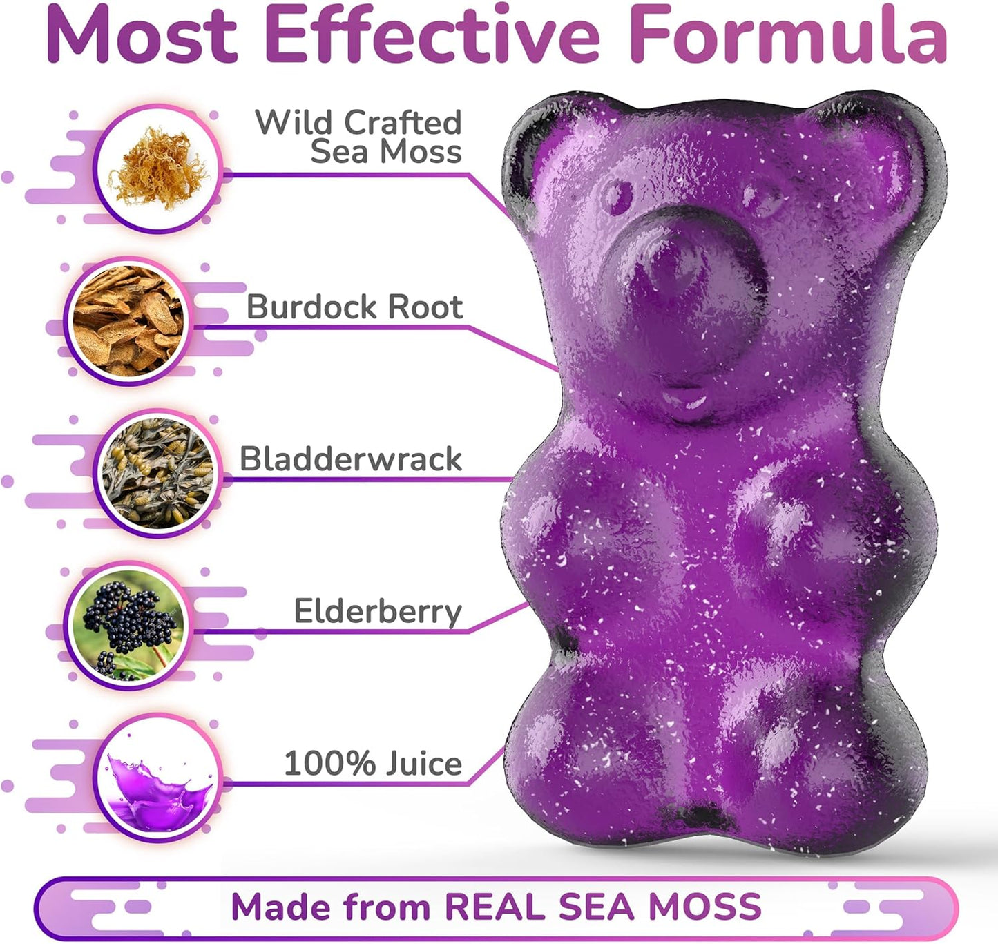 Immune Support Sea Moss Gummies with Elderberry for Adults & Kids, Irish Sea Moss, Burdock Root, Bladderwrack, 120 Gel Gummies for Energy, Pack of 2