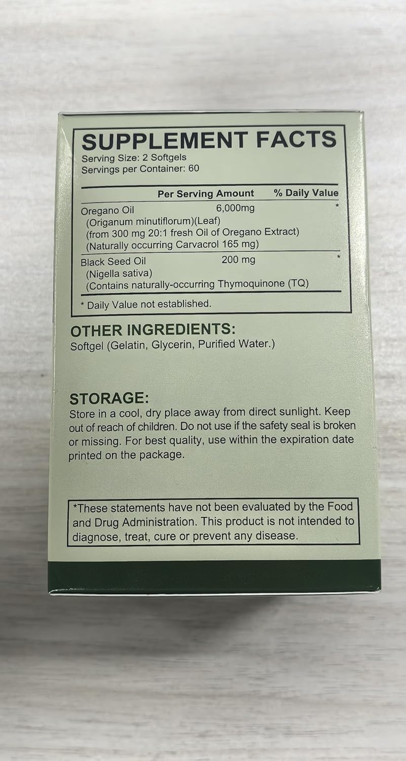 Immune Support Softgels with Oregano Oil, Garlic Extract, Olive Leaf & Black Seed Oil for Digestive Health in Men and Women