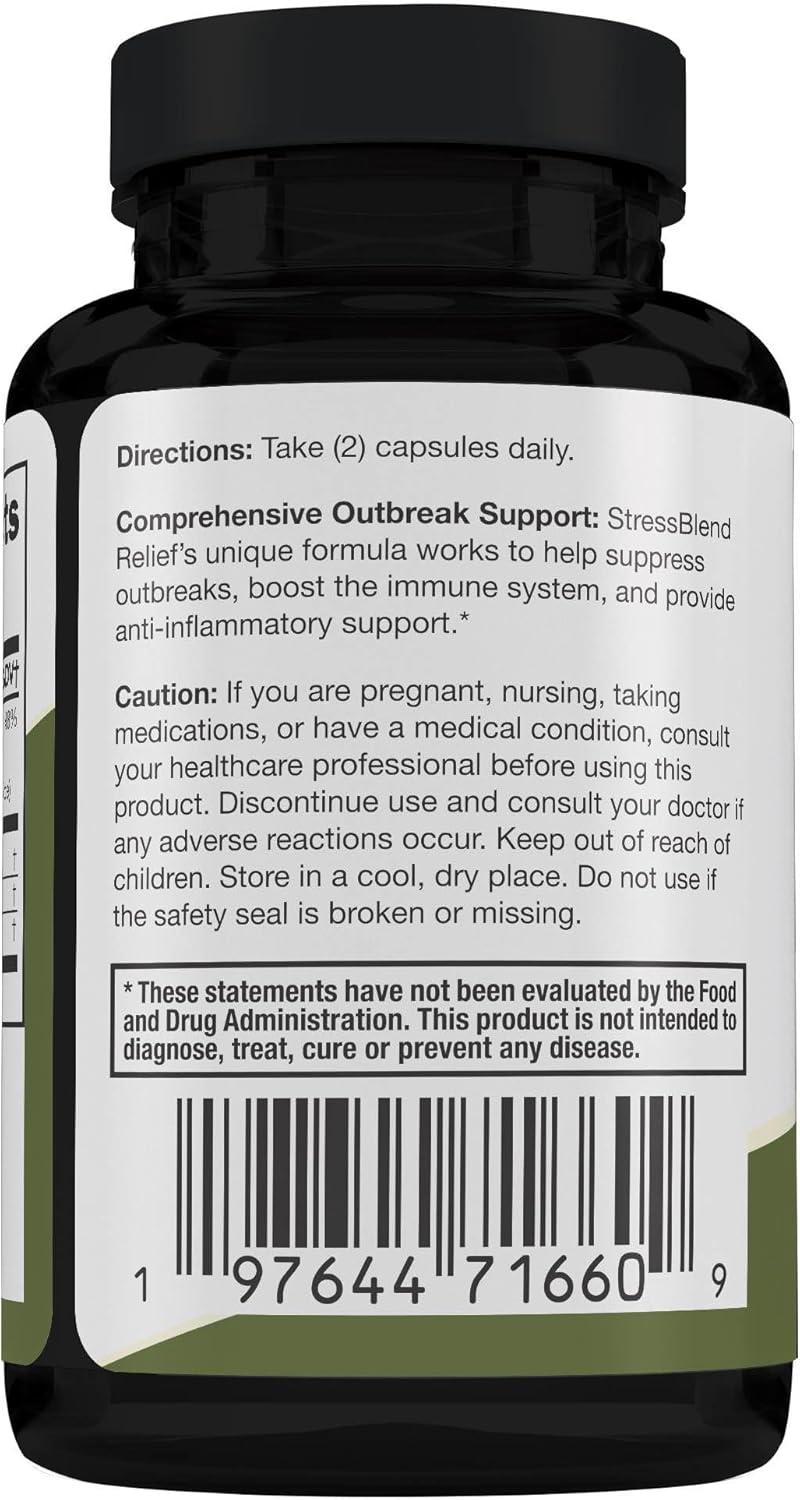 Immune Support Stress Relief Supplement - 60 Capsules for Outbreak Suppression, 30-Day Supply