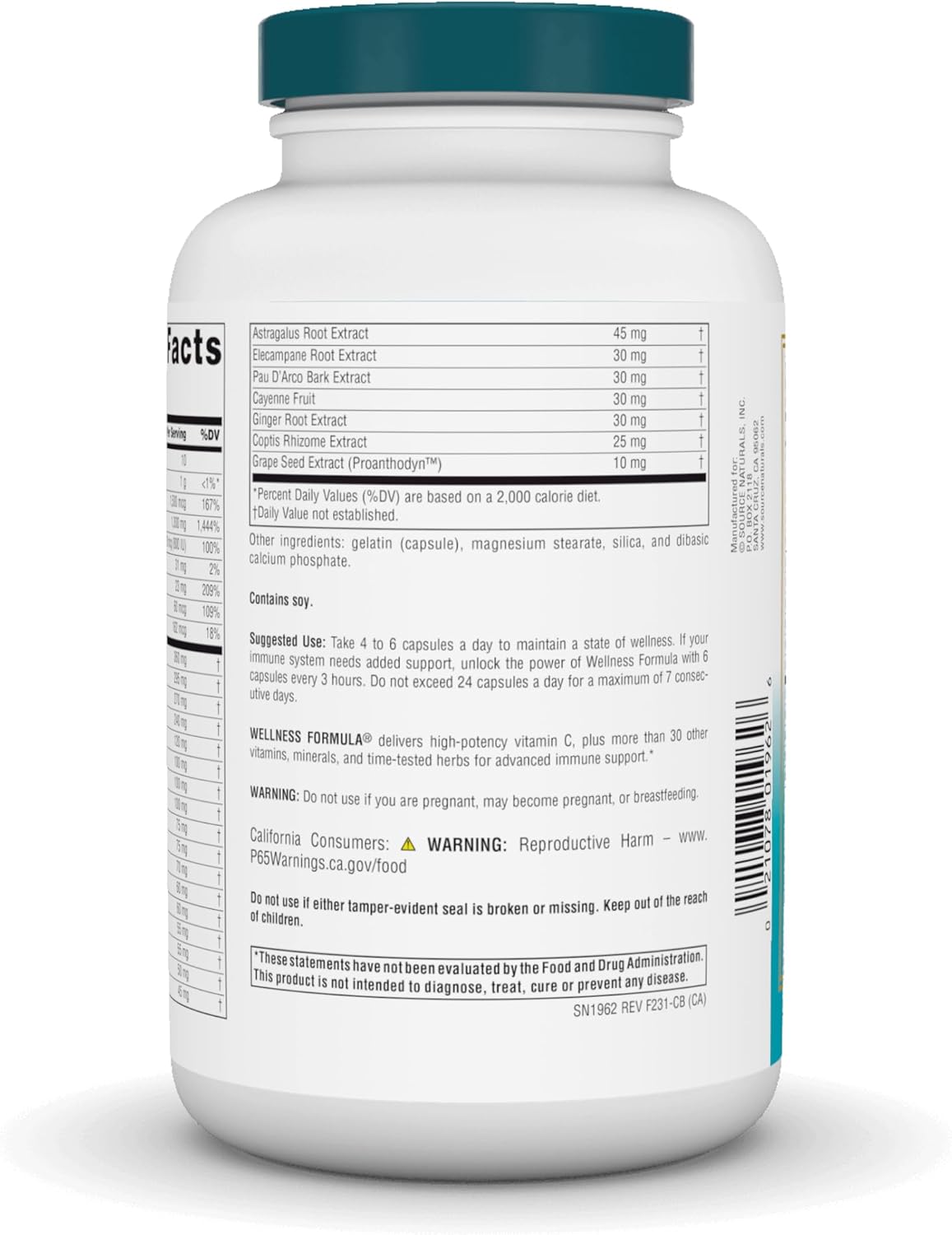 Immune Support Supplement - Source Naturals Wellness Formula Herbal Defense Complex - 240 Capsules