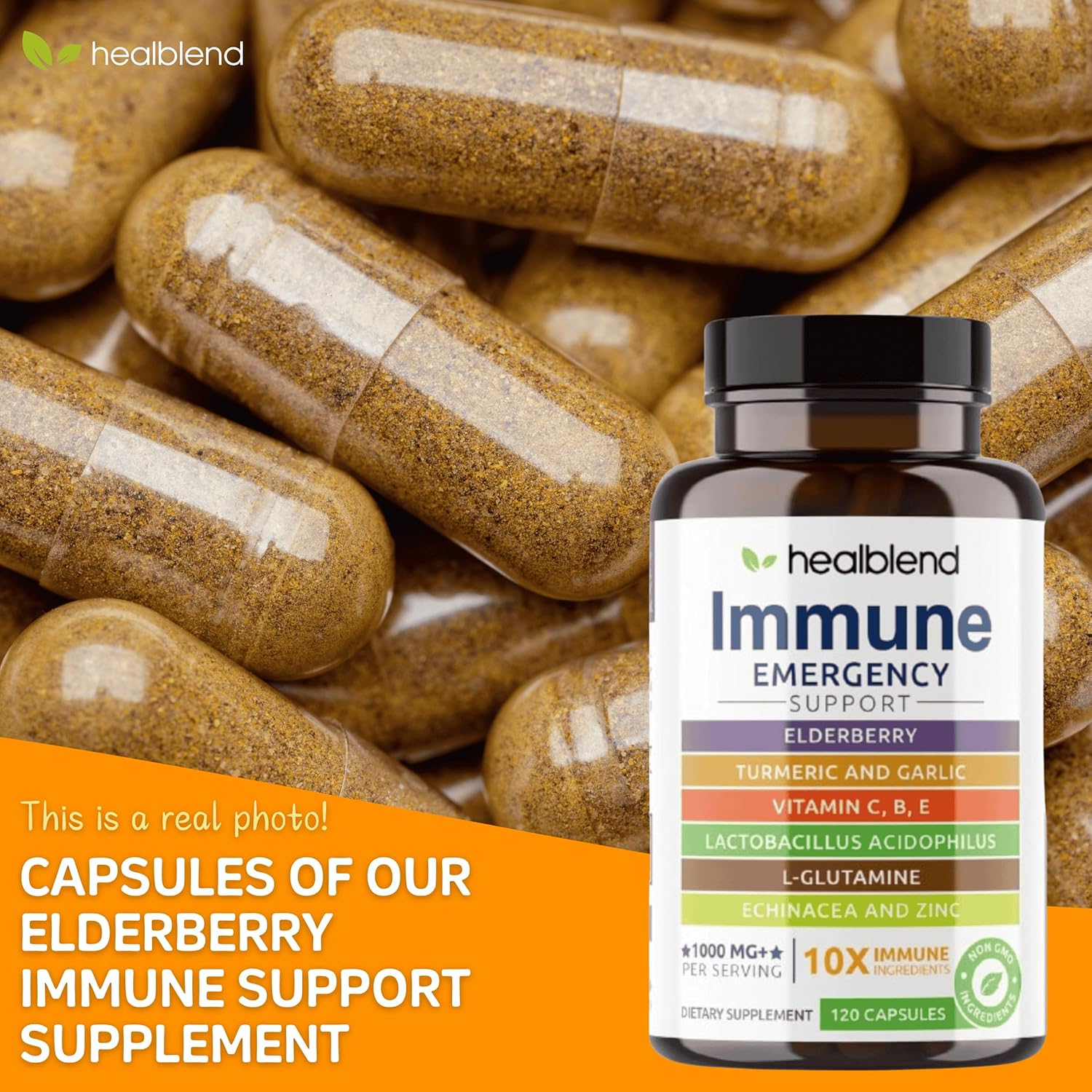 Immune Support Supplement Booster with Elderberry, Zinc, Echinacea, Turmeric, Lactobacillus Acidophilus - 10 in 1 Formula for Adults (2 Pack)