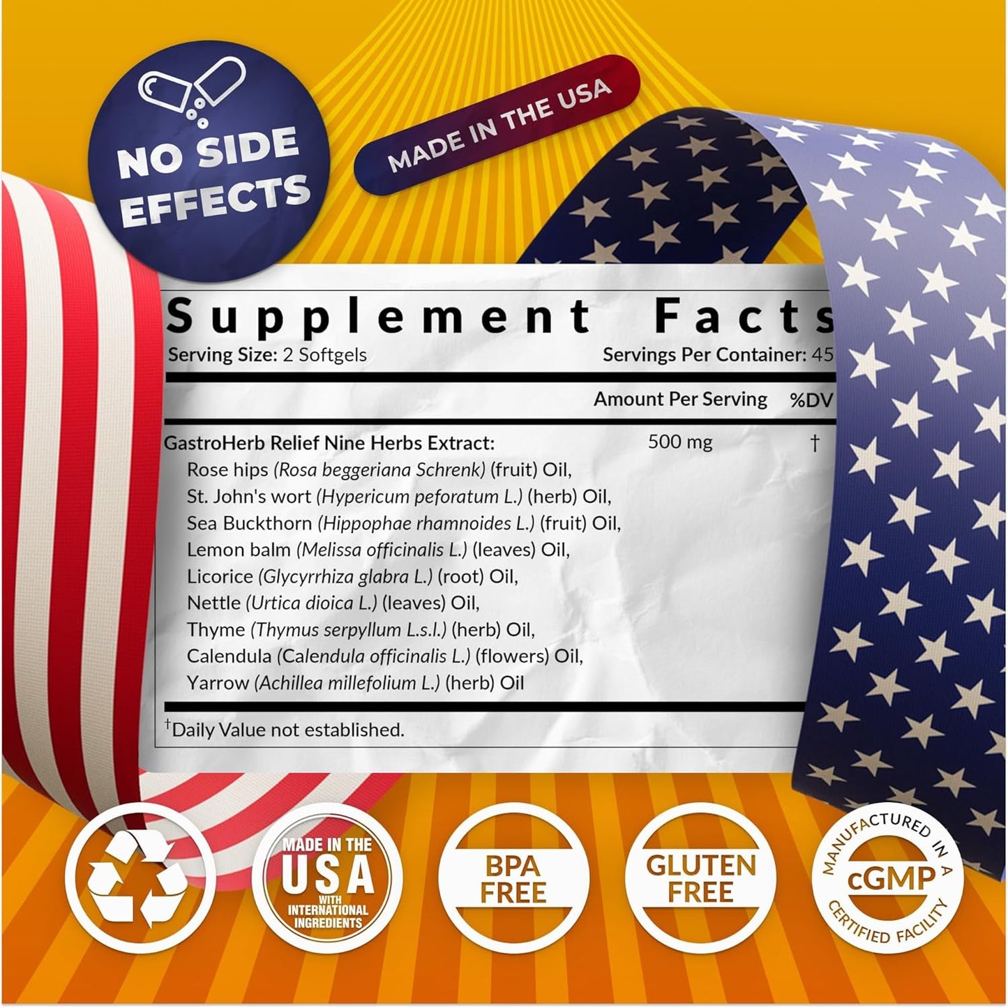 Immune Support Supplement with 9 Herb Extracts for Digestive Health - 90 Softgels