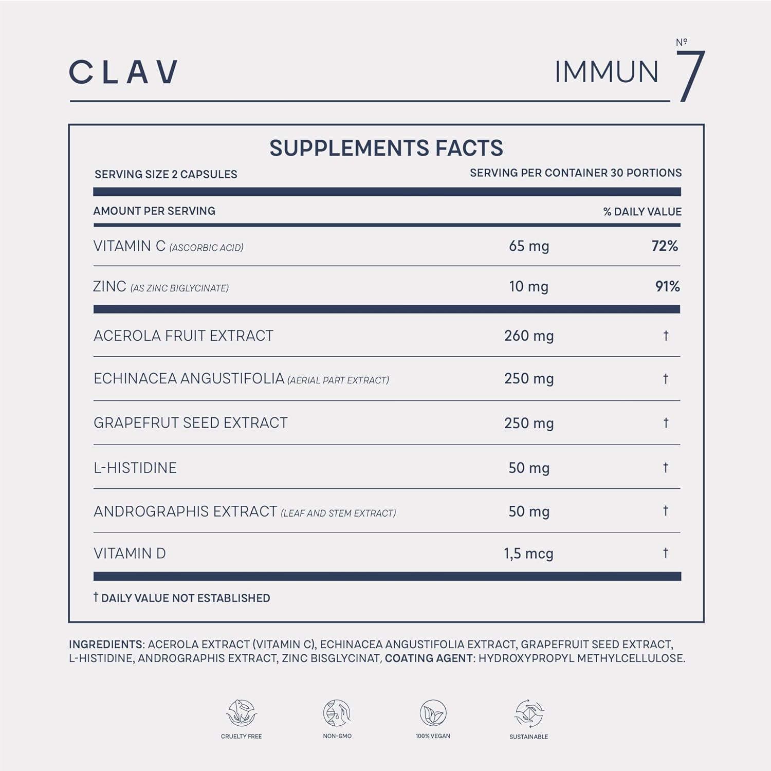 Immune Support Supplement with Echinacea, Vitamin C, Zinc, Andrographis - Vegan Immunity Boost - 60 Capsules
