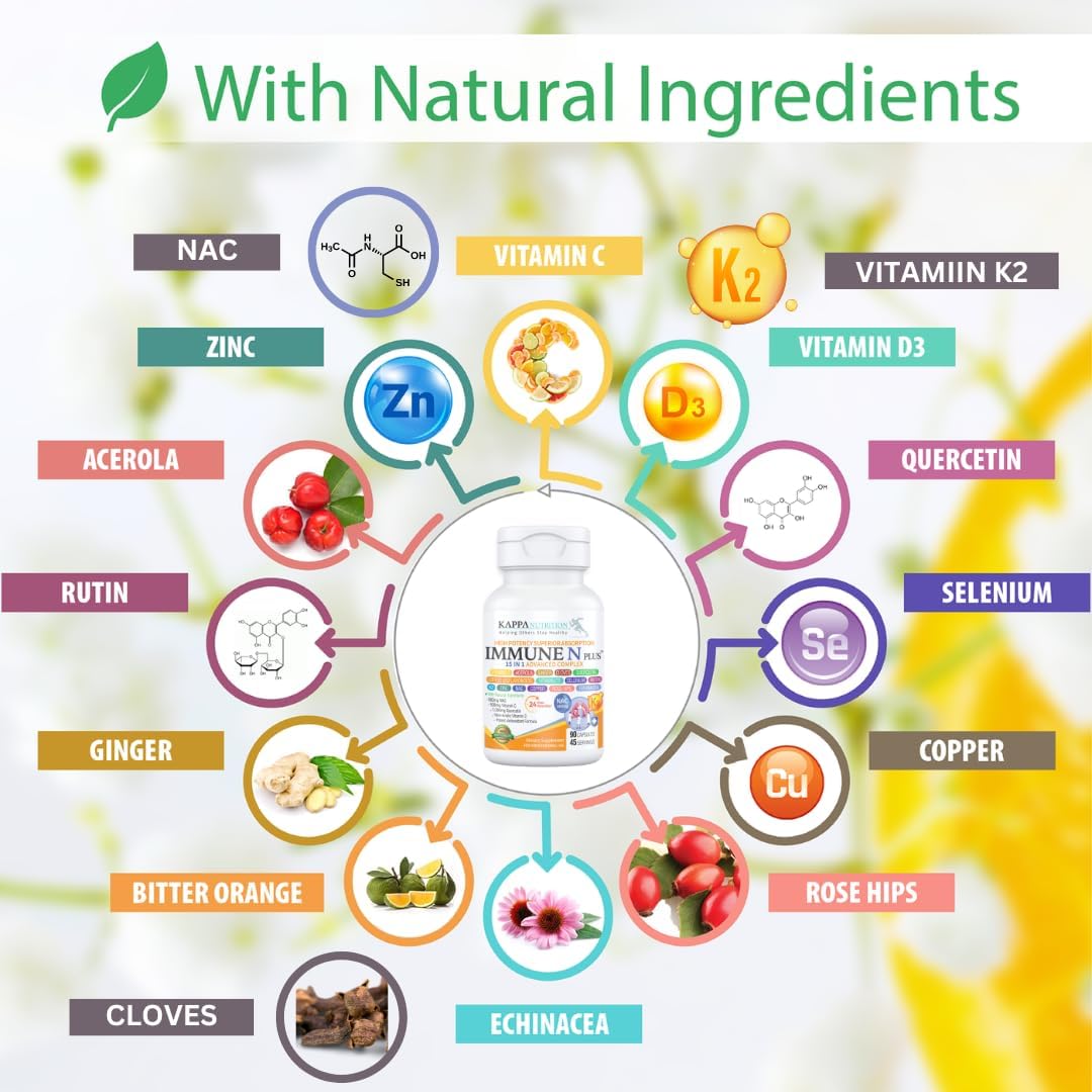 Immune Support Supplement with NAC, Quercetin, Vitamin C, Zinc, D3, Selenium, Copper, Acerola, and More - 60 Capsules