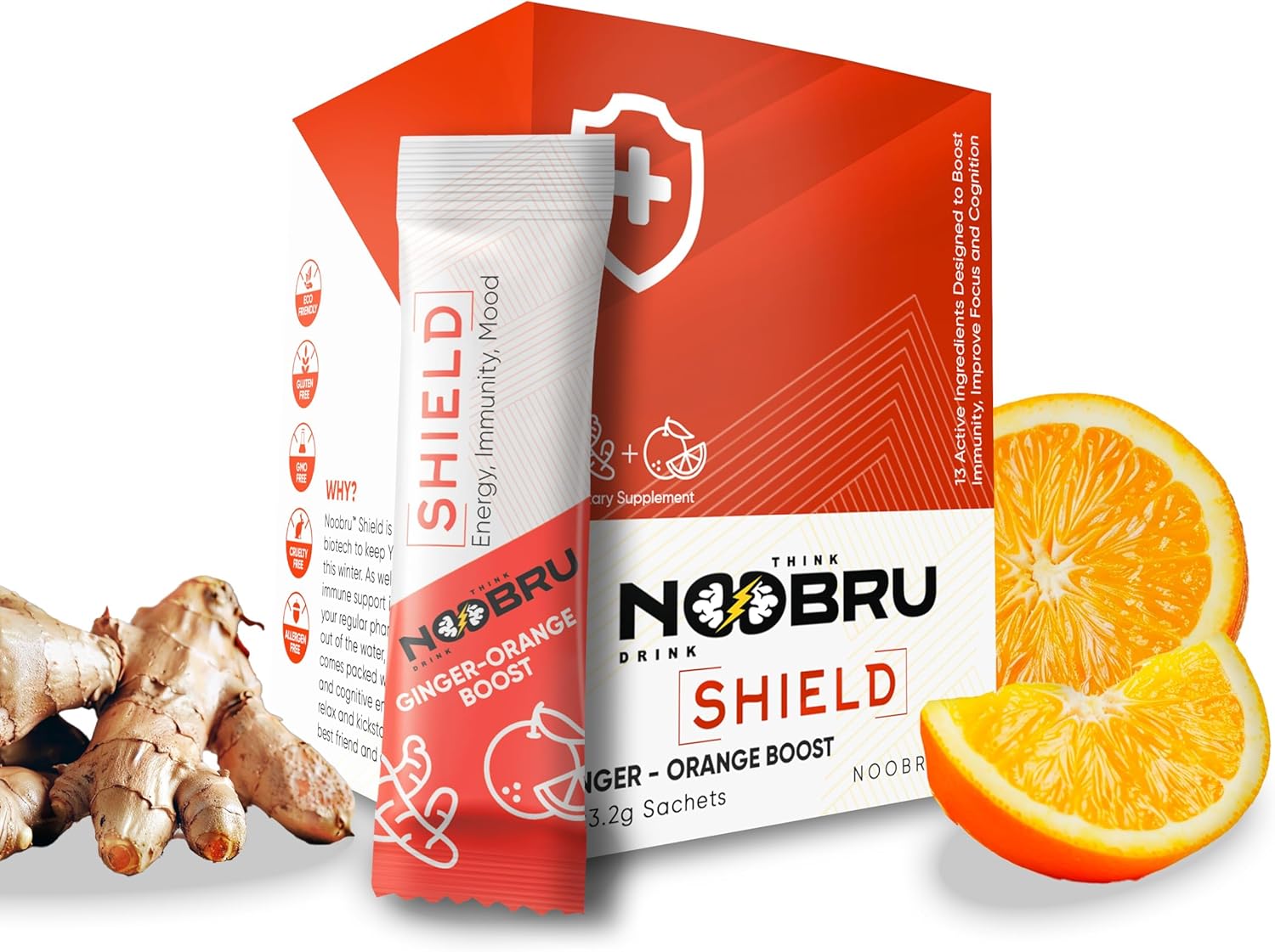 Immune System Booster with Vitamin C, Ginger, and Nootropic Blend - Health Supplements for Sharp Mind and Body