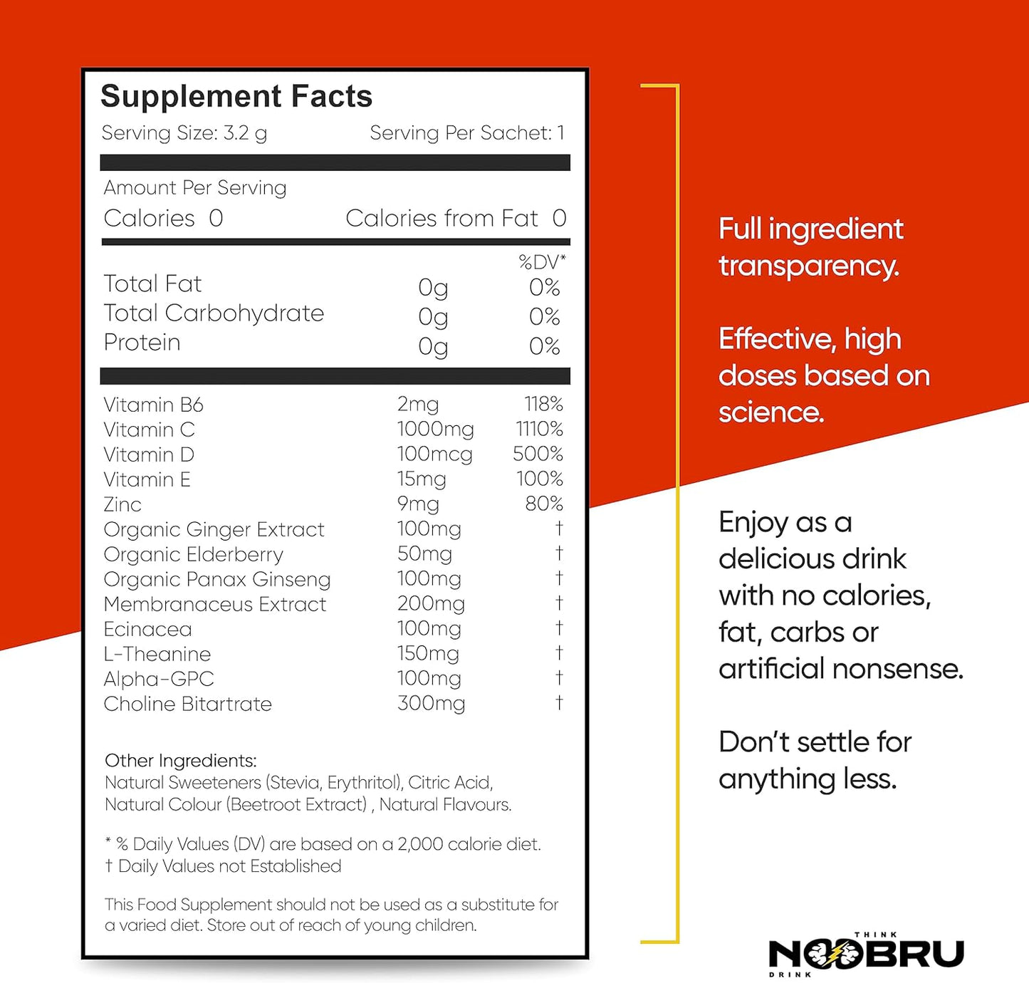 Immune System Booster with Vitamin C, Ginger, and Nootropic Blend - Health Supplements for Sharp Mind and Body