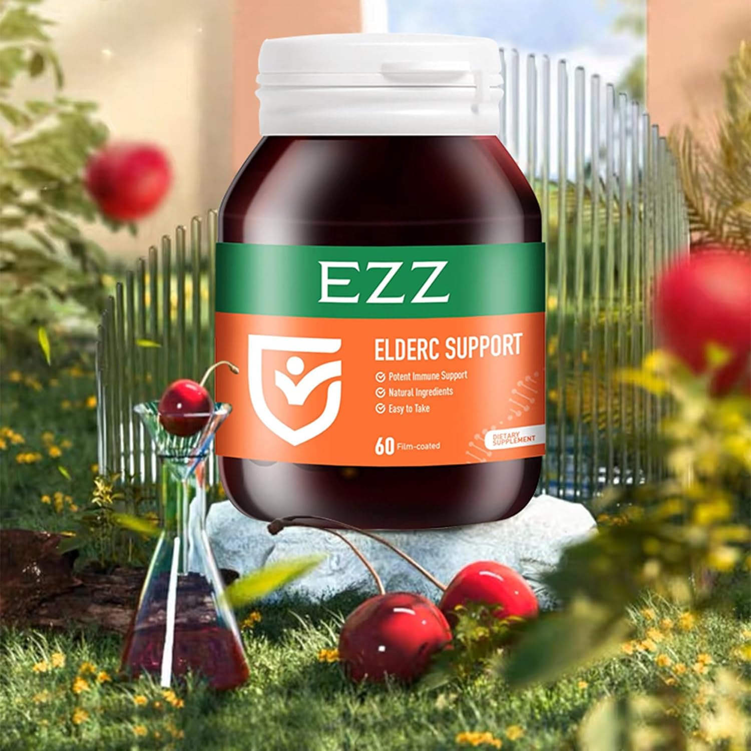 Immune System Boosting Vitamin C Capsules with Ascorbic Acid, Elderberry, Cherry, and Zinc - Healthy Support Supplement for Adults