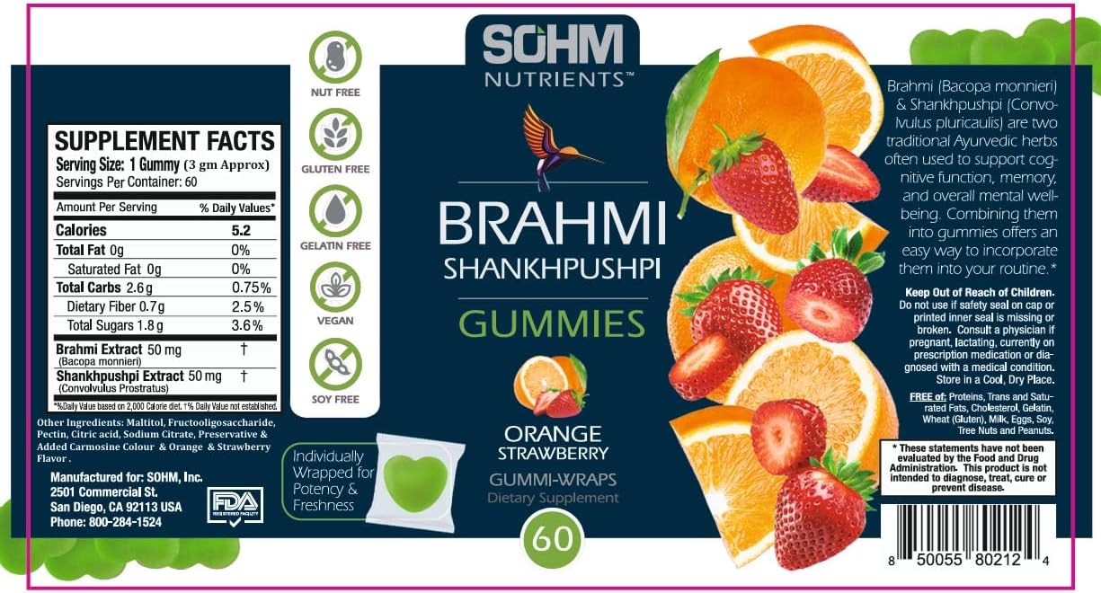 Immune System Support: Brahmi and Shankhpushpi Gummies, 60 Count, Vegetarian & Gluten-Free