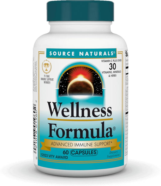 Immune System Support Dietary Supplement - Source Naturals Wellness Formula Bio-Aligned Vitamins & Herbal Defense - 60 Capsules