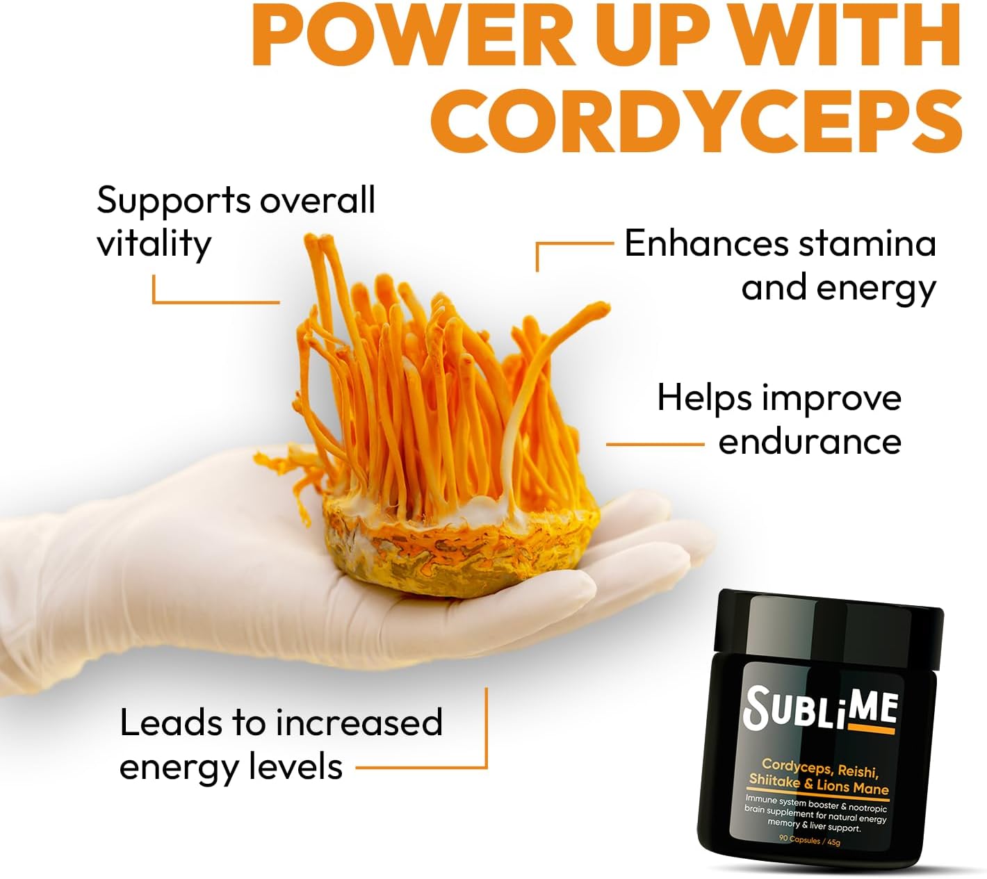 Immune System Support Dietary Supplement with Cordyceps, Reishi, Shiitake & Lions Mane - 90 Capsules, 45g
