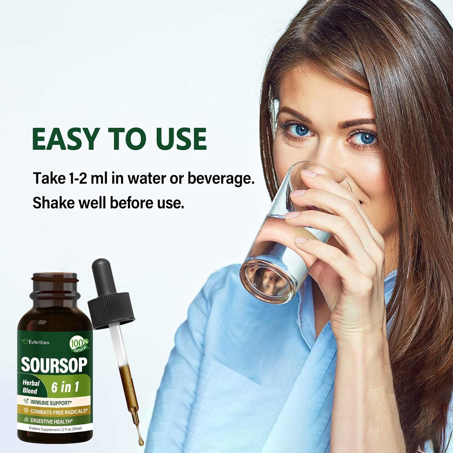Immune System Support Drops with Soursop Leaves & Fruit Extract, Graviola Supplement with Reishi & Vitamin B6 for Digestive Health, Rich in Nutrients - 2oz