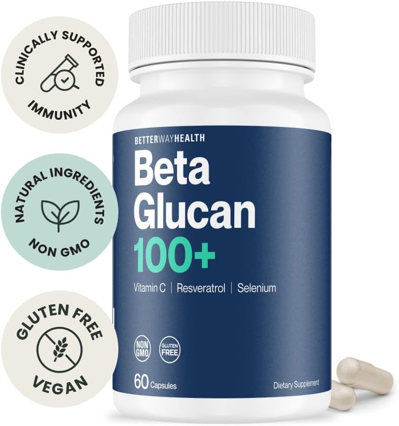 Immune System Support Supplement with Beta Glucan, Vitamin C, Resveratrol, and Selenium - 60 Capsules