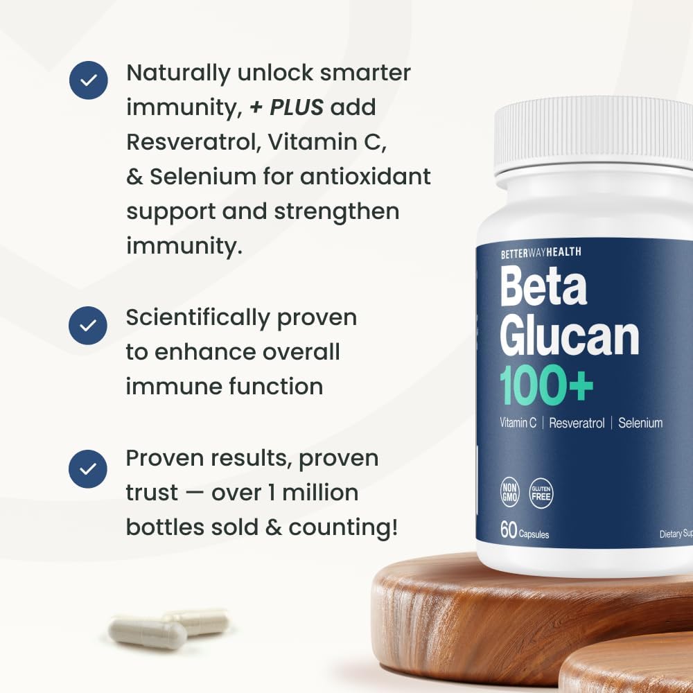 Immune System Support Supplement with Beta Glucan, Vitamin C, Resveratrol, and Selenium - 60 Capsules