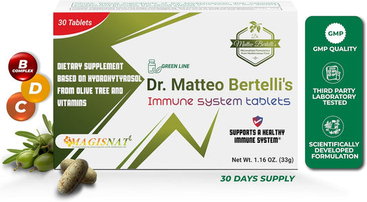 Immune System Support Supplement with Hydroxytyrosol and Vitamins - 30 Tablets by Dr. Matteo Bertelli