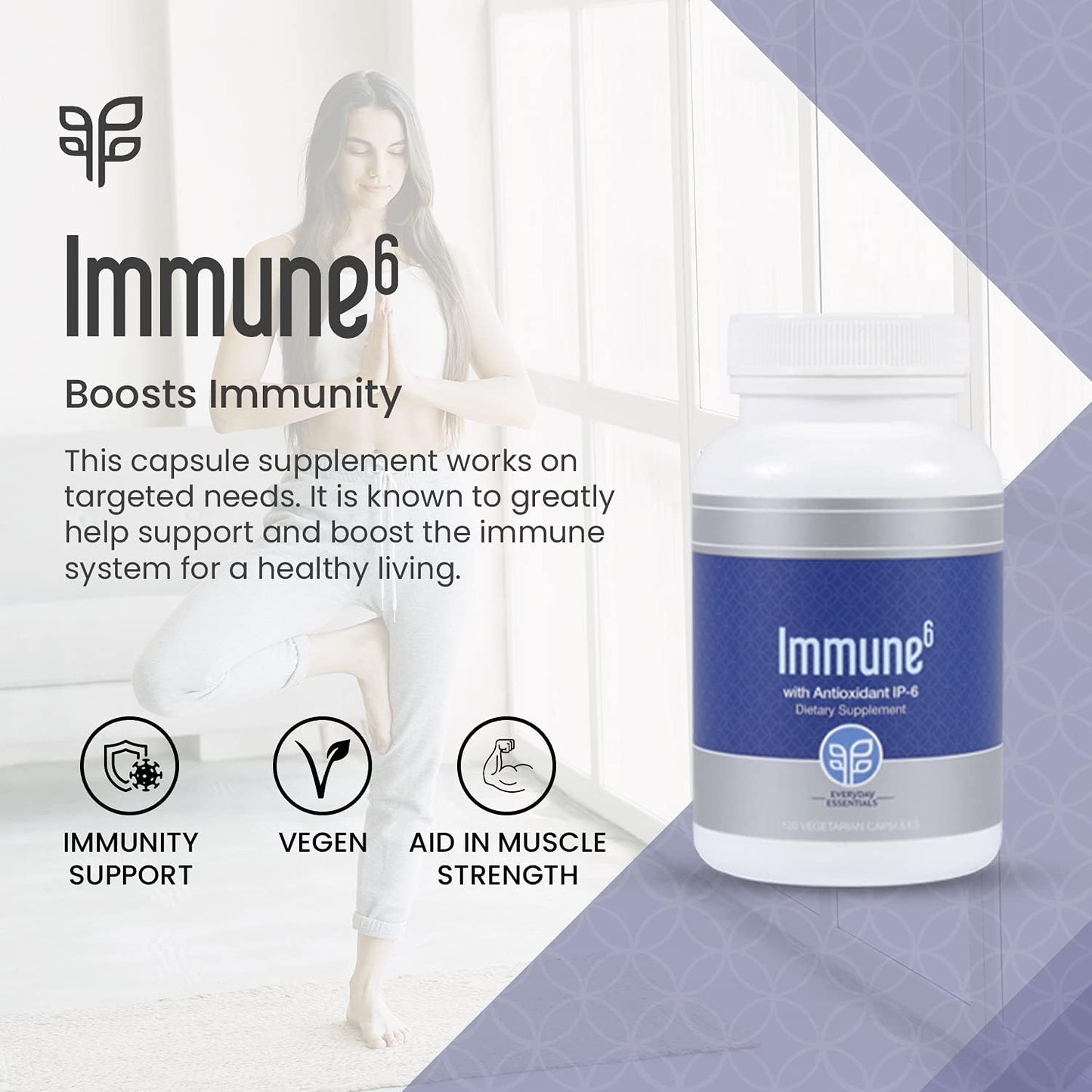 Immune6 Supplement - 120 Capsules with IP6, Selenium, Iron, Vitamin C & D3 for Immune Support. Boost Immunity with Pure Multi Vitamin Formula.