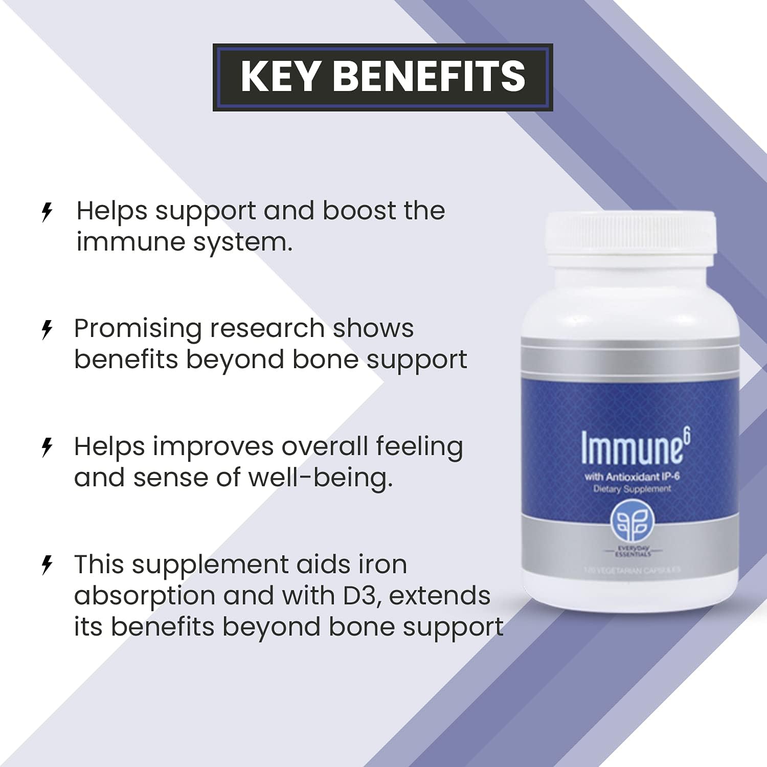 Immune6 Supplement - 120 Capsules with IP6, Selenium, Iron, Vitamin C & D3 for Immune Support. Boost Immunity with Pure Multi Vitamin Formula.