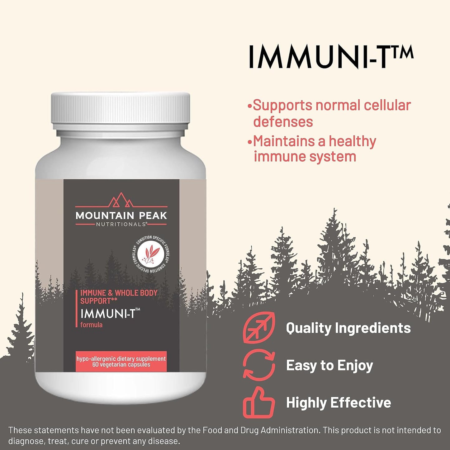 Immuni-T by Mountain Peak Nutritionals: Respiratory & Immune Support with Zinc, Vitamins A, C, B6 - Hypoallergenic (60 Capsules)
