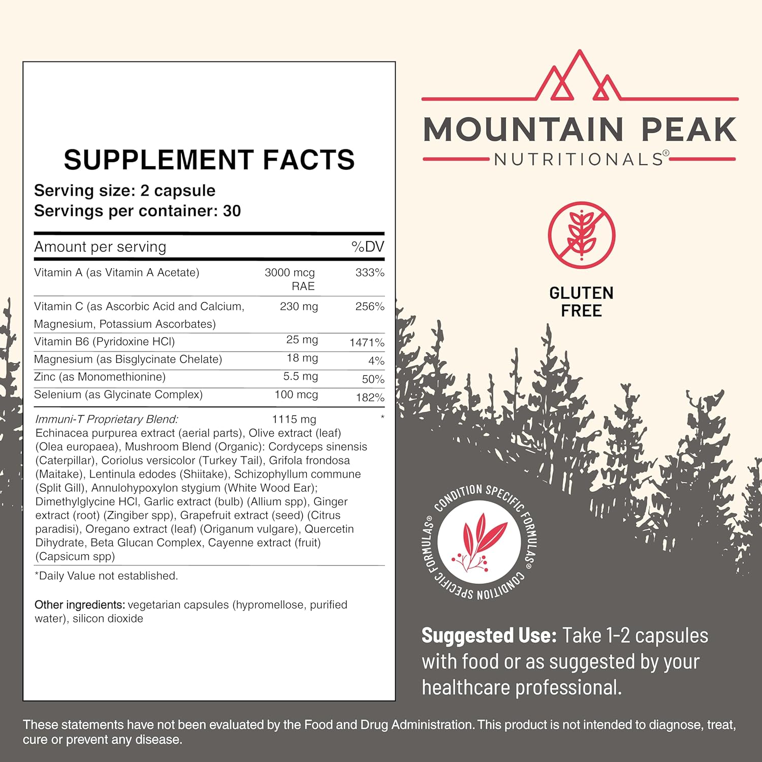Immuni-T by Mountain Peak Nutritionals: Respiratory & Immune Support with Zinc, Vitamins A, C, B6 - Hypoallergenic (60 Capsules)
