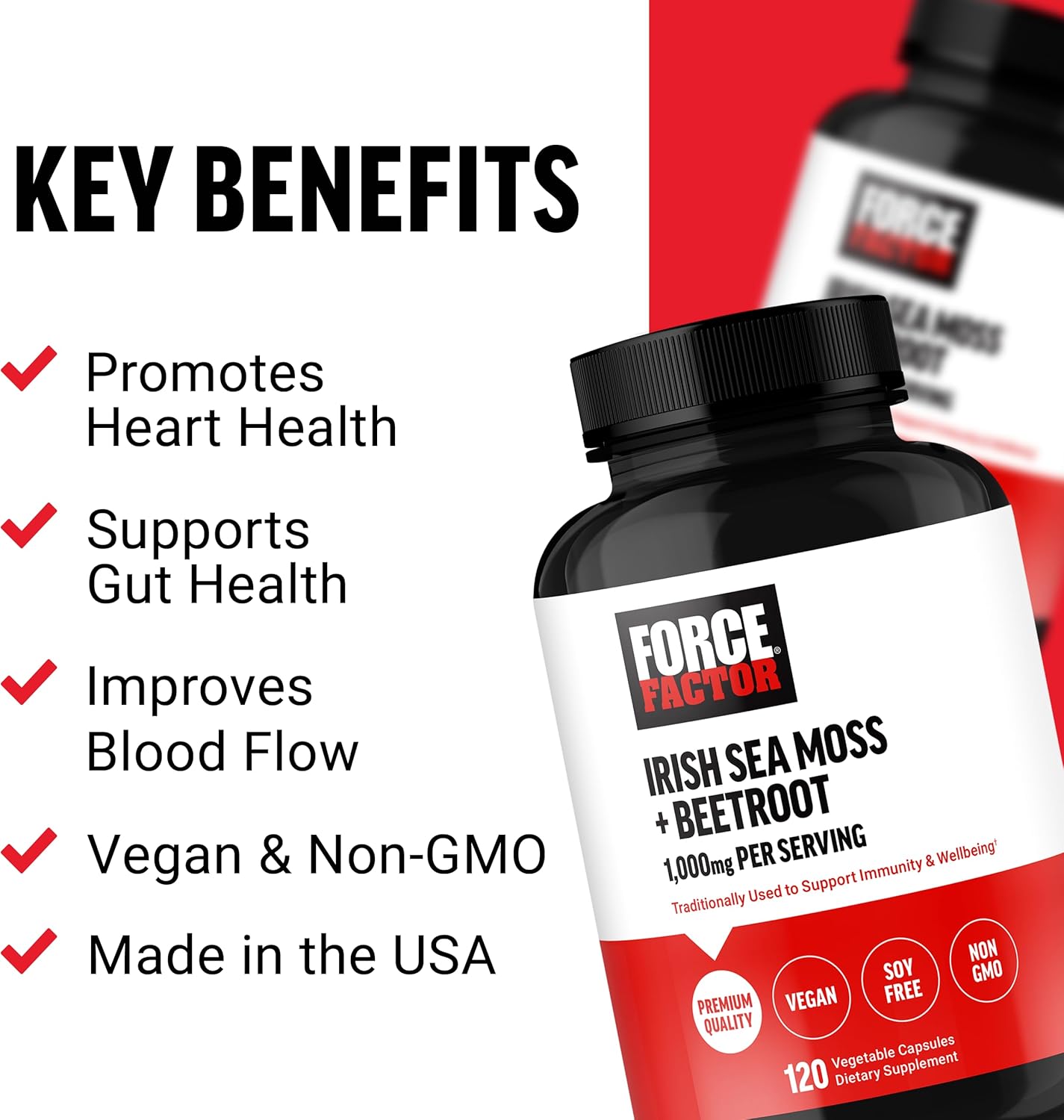 Immunity and Heart Health Support Supplement with Irish Sea Moss, Beet Root, Antioxidants - 120 Capsules, Non-GMO, Vegan