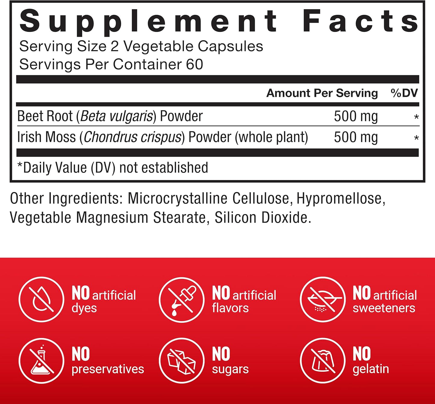 Immunity and Heart Health Support Supplement with Irish Sea Moss, Beet Root, Antioxidants - 120 Capsules, Non-GMO, Vegan