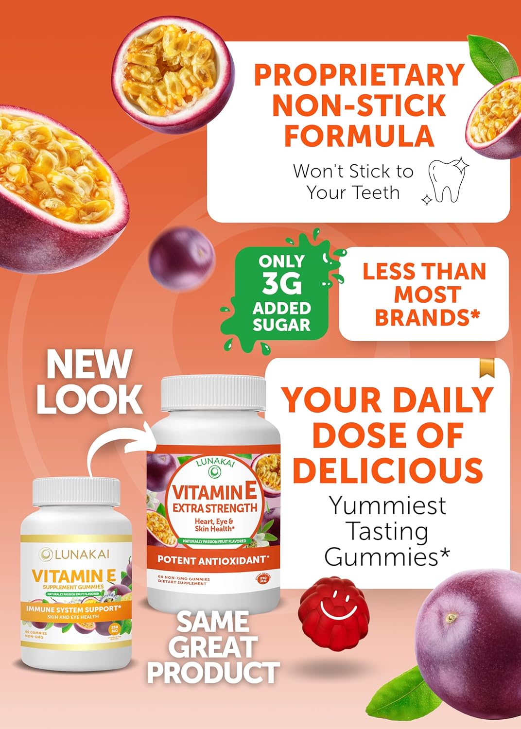 Immunity, Bone, and Mood Support Gummy Bundle with Vitamin D3 and E - 250mg 1000iu Natural Vitamin E + C Supplements