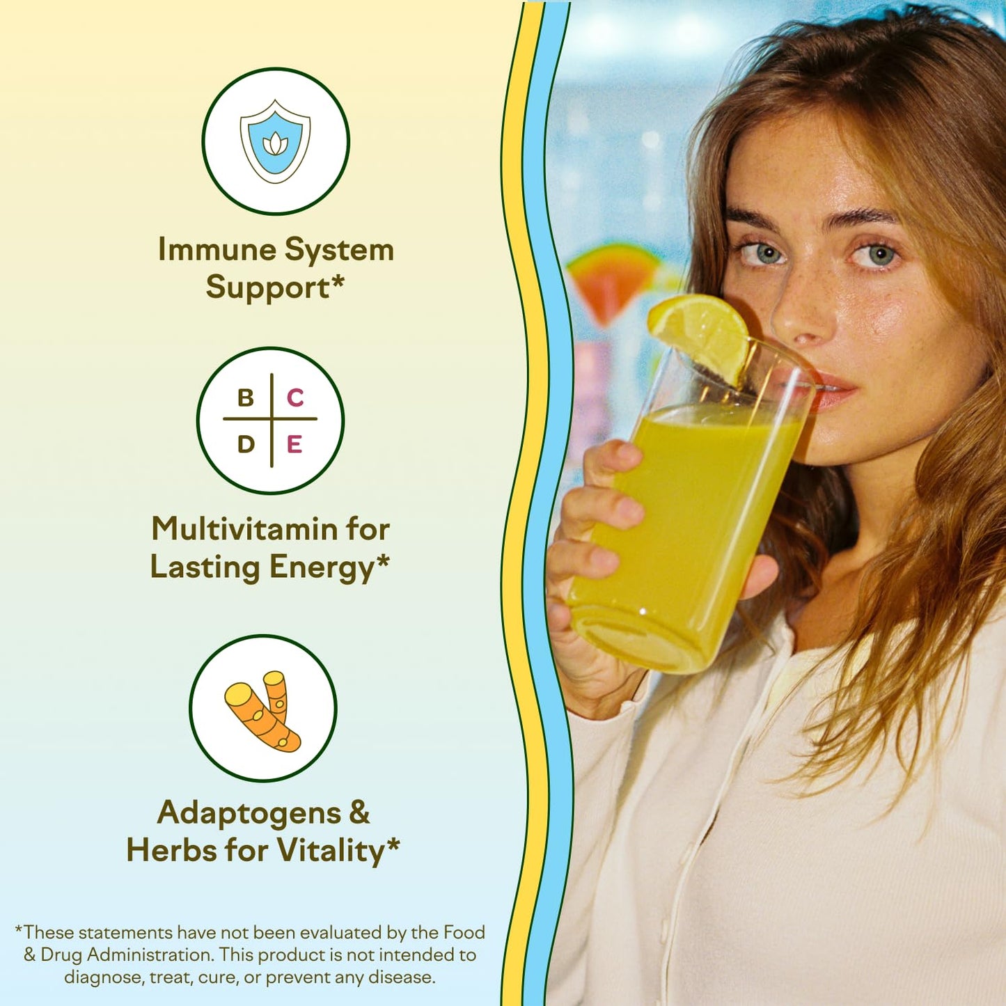 Immunity Boost Drink Mix Powder with Vitamin C, A, B, D, E & Zinc - Organic Elderberry, Ashwagandha, Zero Sugar, Vegan, Non GMO - Peach Lemonade Flavor, 30 Servings