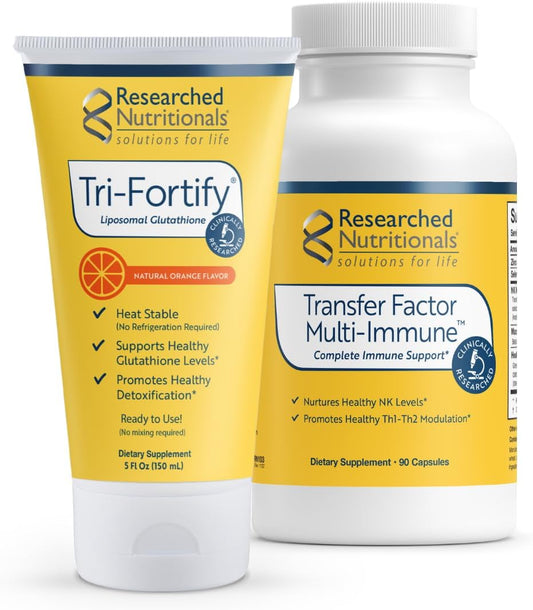 Immunity Boosting Duo: Liposomal Glutathione Liquid + Colostrum & Mushrooms Supplement - Tri-Fortify + Transfer Factor Multi-Immune Set