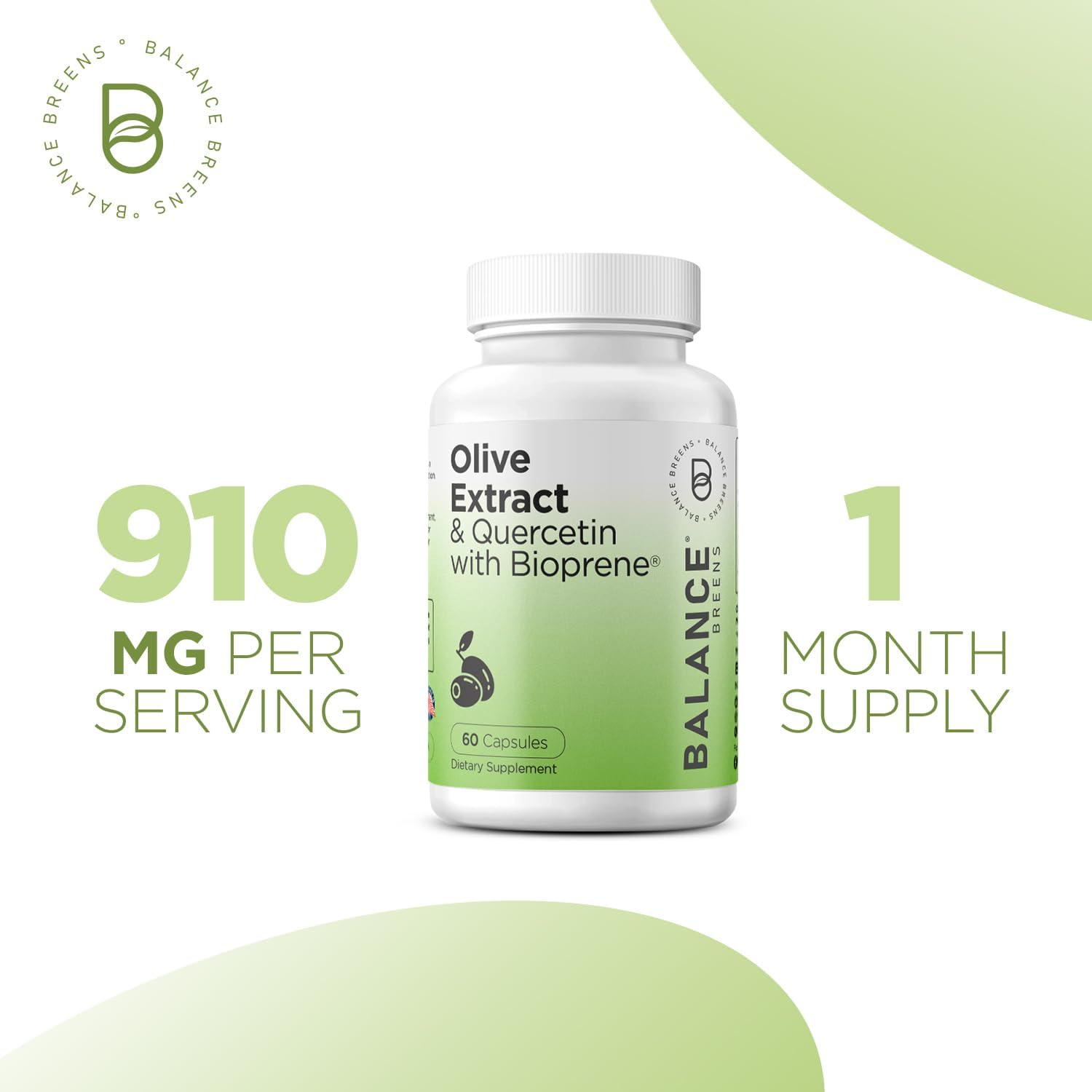 Immunity Boosting Olive Leaf Extract & Quercetin Capsules with Bioperine - 60 Count