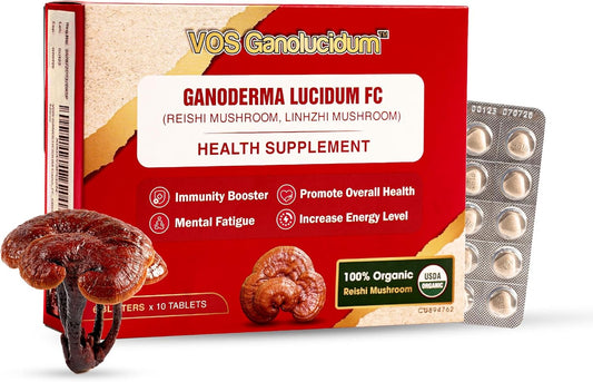 Immunity Boosting Red Reishi Mushroom Tablets, Ganoderma lucidum Extract, Natural Daily Supplement, 40mg, 60 Tablets (10 Tablets x 6 Blisters)