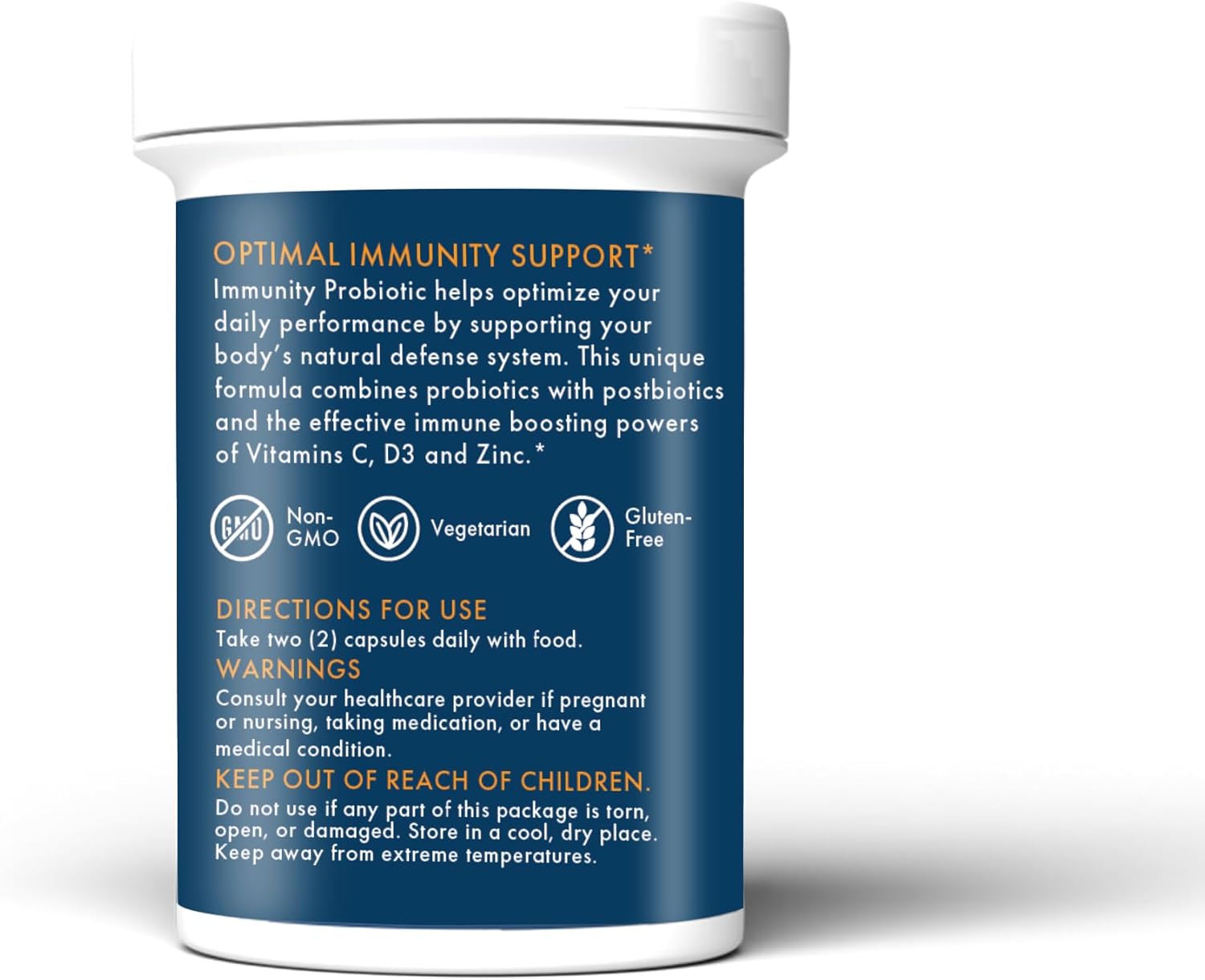 Immunity Probiotic with Vitamin C, D3, Zinc, 5 Billion CFU, Non-GMO, Vegan, 60 Capsules for Women and Men