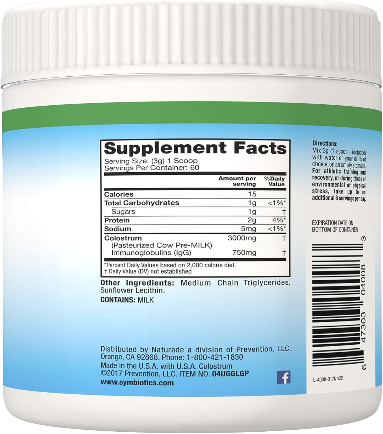 Immunity Support: Symbiotics Colostrum Plus Powder Supplement - 6.3 Ounces (180g)