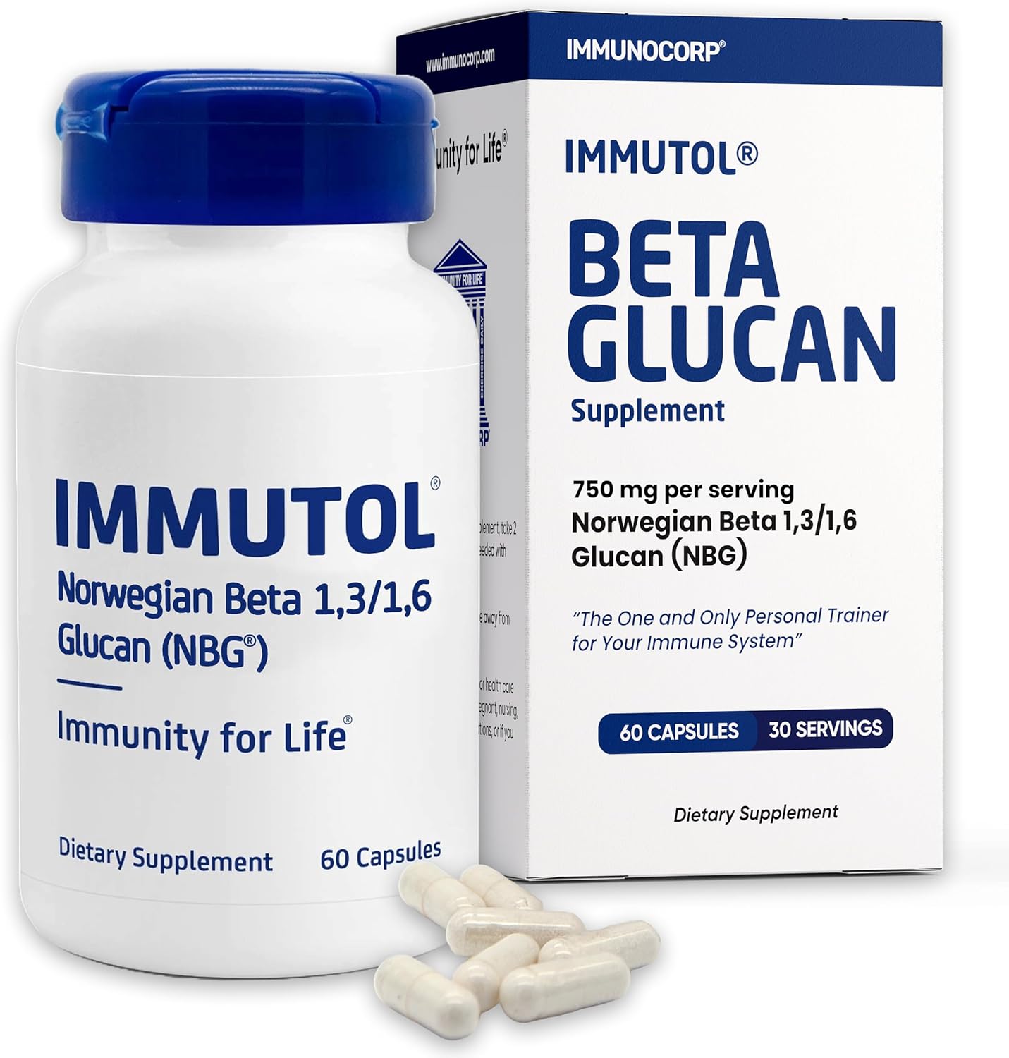 Immunocorp Immutol Immune Support Supplement - 750mg Beta Glucan 1,3 1,6 - Natural Ingredients, High Potency for Immunity Boost - 60 Capsules