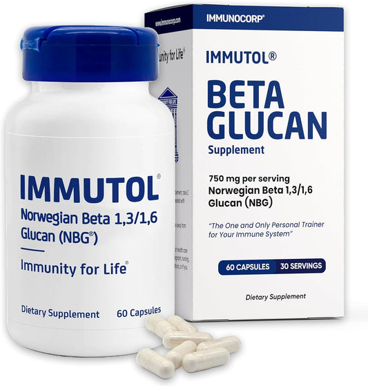 Immunocorp Immutol Immune Support Supplement - 750mg Beta Glucan 1,3 1,6 - Natural Ingredients, High Potency for Immunity Boost - 60 Capsules