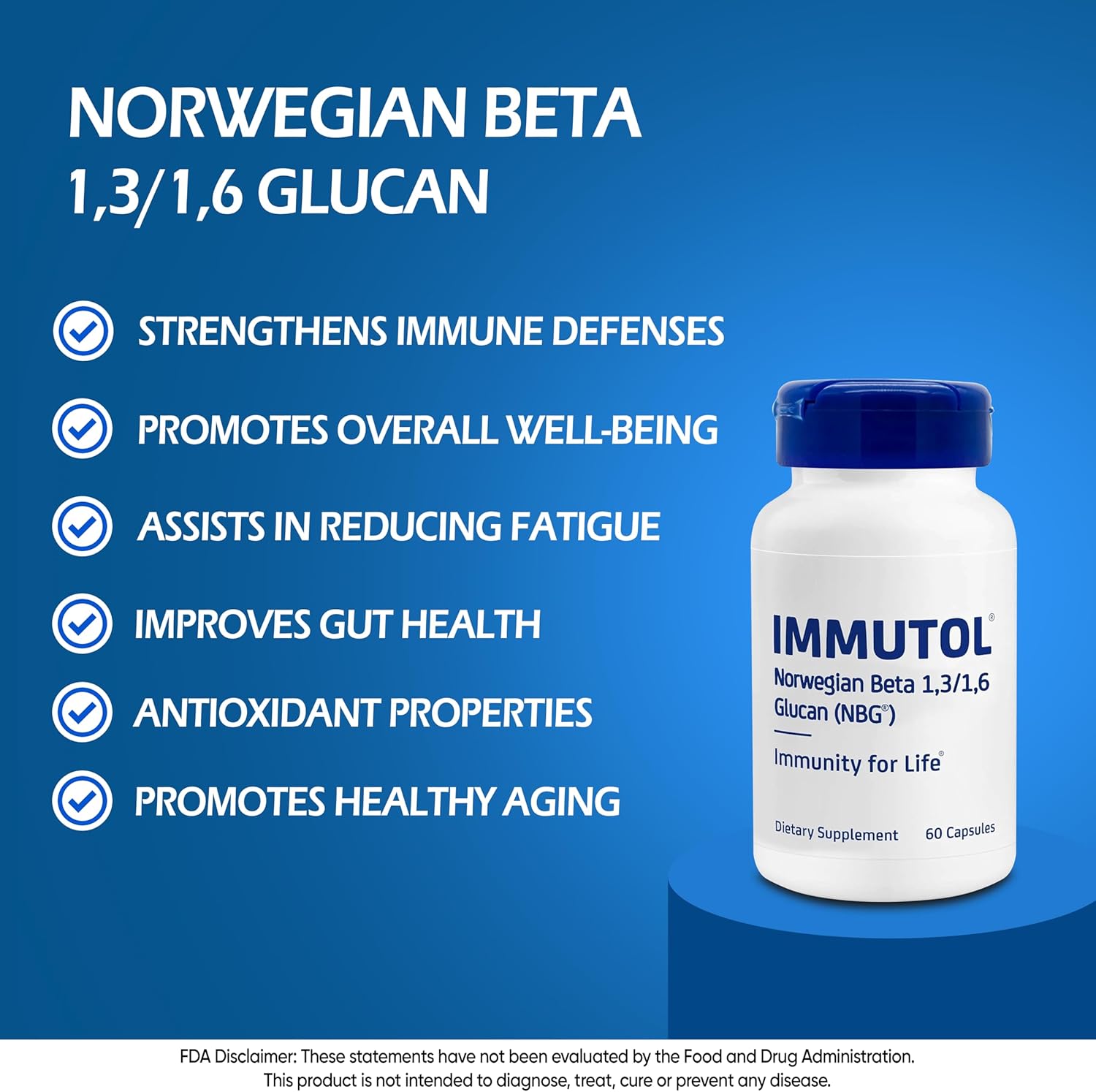 Immunocorp Immutol Immune Support Supplement - 750mg Beta Glucan 1,3 1,6 - Natural Ingredients, High Potency for Immunity Boost - 60 Capsules
