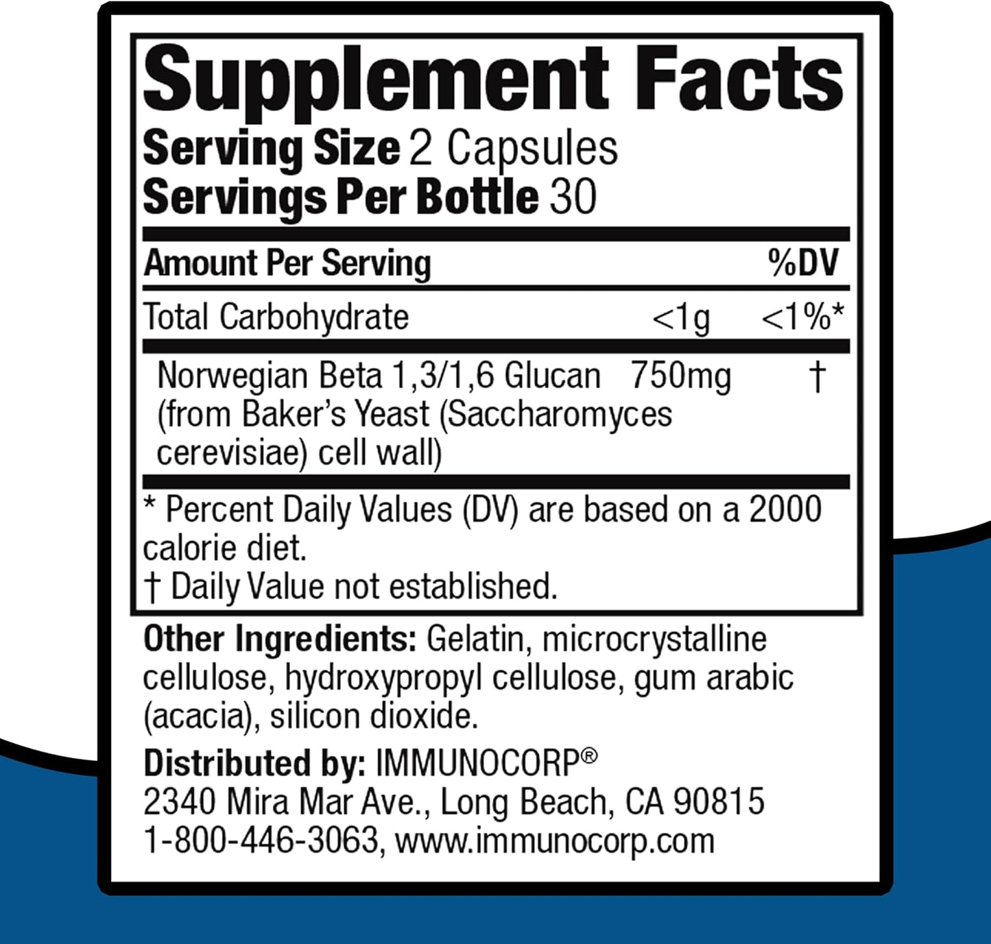 Immunocorp Immutol Immune Support Supplement - 750mg Beta Glucan 1,3 1,6 - Natural Ingredients, High Potency for Immunity Boost - 60 Capsules